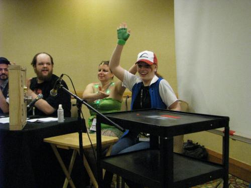 Atlanta Radio Theater Company members practice Foley during the comics track at Dragoncon, 2014.